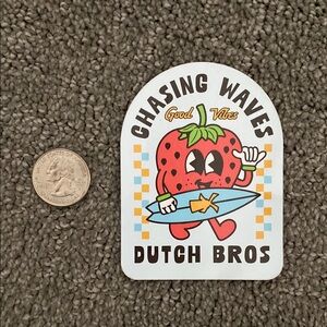 Dutch Bros Coffee Chasing Waves Strawberry Surf Shaka Sticker Collectible